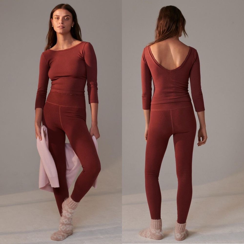 NWT By Anthropologie Everyday Seamless Leggings Womens Size Small High Rise Wine